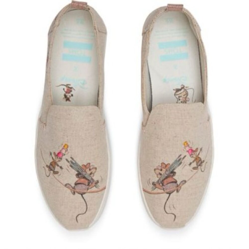 NWT Toms Special Edition Disney Cinderella Cream with Characters Gus and Jaq 9.5
